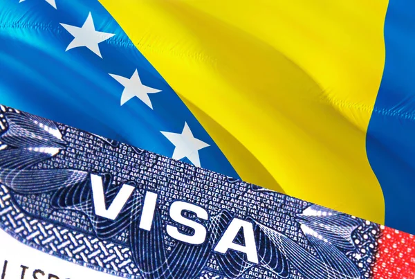 ボスニア ヘルツェゴビナビザ文書 ボスニア ヘルツェゴビナの国旗を背景に ボスニア ヘルツェゴビナFlag Close Text パスポートの米国ビザスタンプ 3Dレンダリングでのビザ — ストック写真