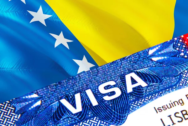パスポートのボスニア ヘルツェゴビナビザスタンプに関するテキストVisa パスポートは海外旅行のコンセプト ボスニア ヘルツェゴビナの概念への旅行 選択的焦点 3Dレンダリング 出入国管理及び入国管理 — ストック写真