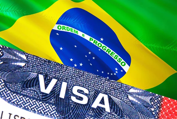 Documento Brasil Visa Com Bandeira Brasil Segundo Plano Bandeira Brasil — Fotografia de Stock