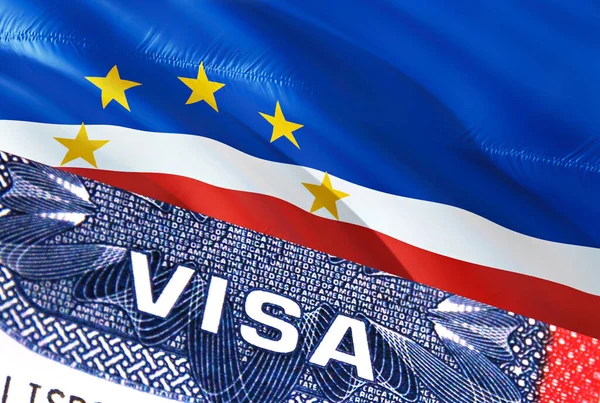 カーボベルデビザ文書 背景にカーボベルデの旗と カーボベルデの旗とともに閉じるテキストパスポートのビザスタンプ 3Dレンダリング ビザのパスポートスタンプ旅行カーボベルデのビジネス — ストック写真