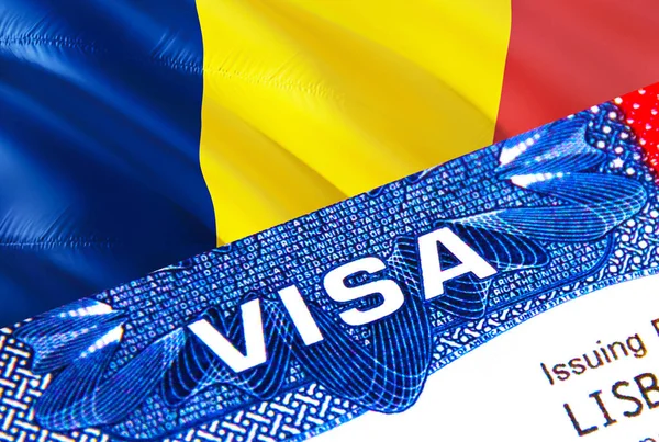パスポートのチャドビザ 米国移民ビザチャド市民のための単語ビザに焦点を当てます 国の身分証明書でチャドビザを旅行クローズアップ 3Dレンダリング チャドマルチエントランスのパスポート — ストック写真
