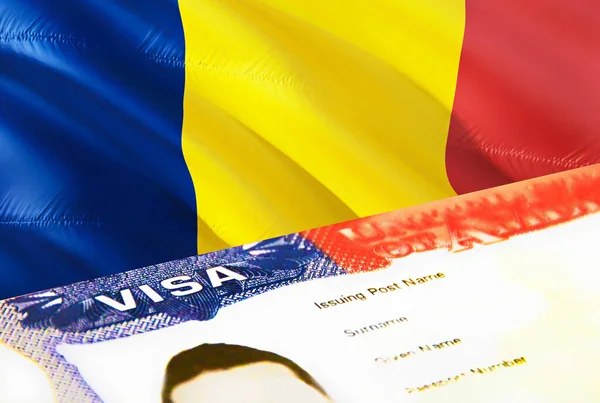 チャド移民の書類は閉じます チャドフラグのパスポートビザ パスポートのチャド訪問者ビザ 3Dレンダリング パスポートのチャド マルチ入国ビザ 米国の切手移民ビザの文書とパスポート — ストック写真
