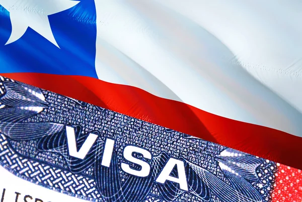 Chile Visum Dokument Med Chile Flagga Bakgrunden Chile Flagga Med — Stockfoto