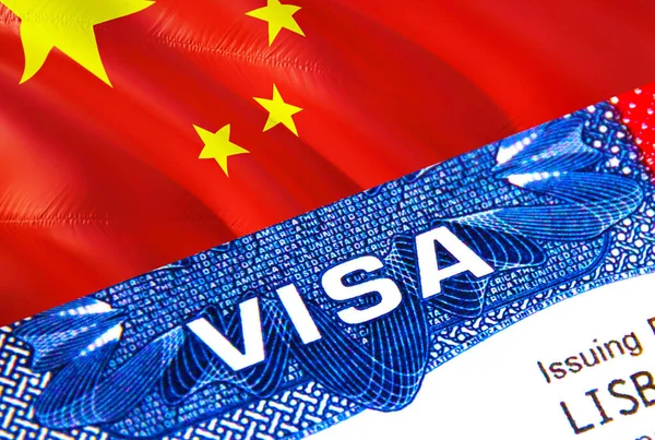 パスポートの中国ビザ 米国移民ビザ中国市民のための単語Visaに焦点を当てます 国民の身分証明書を閉じると 3Dレンダリングで中国ビザを旅行 パスポートの中国の複数の入り口 アメリカの蒸気 — ストック写真
