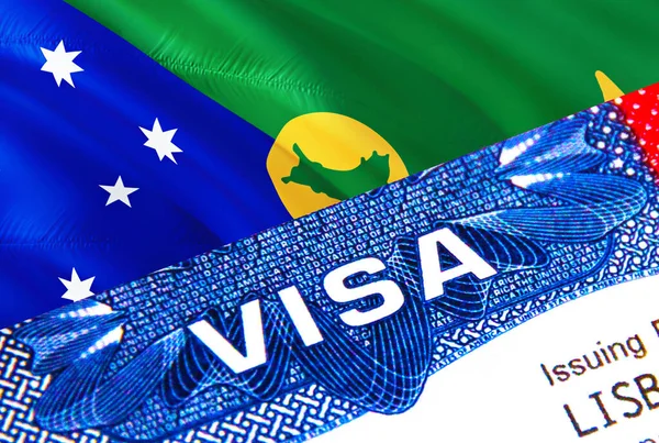 パスポートのクリスマス島ビザ 米国移民ビザクリスマス島の市民のための単語Visaに焦点を当てます 国民の身分証明書を閉じるで旅行クリスマス島ビザ 3Dレンダリング クリスマス — ストック写真