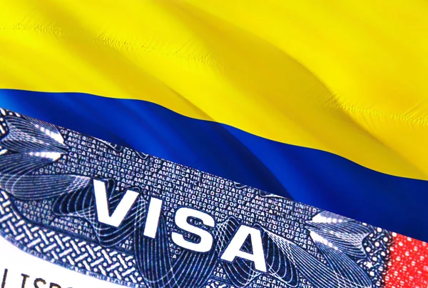 Документу Colombia Visa Прапором Colombia Задньому Плані Прапор Colombia Закритою — стокове фото