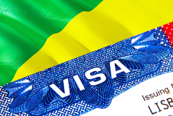 Congo Visa in passport. USA immigration Visa for Congo citizens focusing on word VISA. Travel Congo visa in national identification close-up,3D rendering. Congo multi entrance in passpor