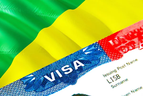 コンゴ移民ビザ 単語Visa 3Dレンダリングに焦点を当てたコンゴへのビザを閉じます パスポートマルチエントランスでのビザでコンゴの目的地の概念への旅行や移行 — ストック写真