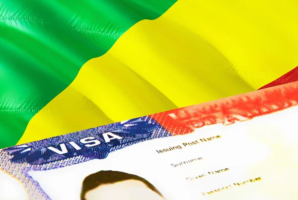 コンゴ移民文書を閉じます コンゴの旗のパスポートビザ パスポートのコンゴ訪問者ビザ 3Dレンダリング パスポートのコンゴマルチ入国ビザ 米国の切手移民ビザの文書とパスポート — ストック写真
