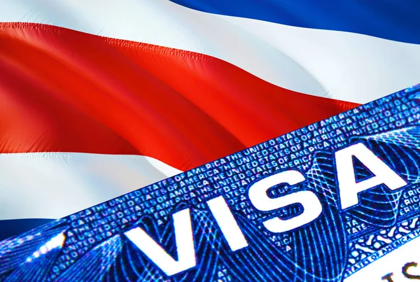 コスタリカビザの書類を閉じます コスタリカの旗のパスポートビザ コスタリカのパスポートでの訪問者ビザ 3Dレンダリング コスタリカパスポートの複数の入り口 ビザの書類とパスポートの閉鎖 — ストック写真
