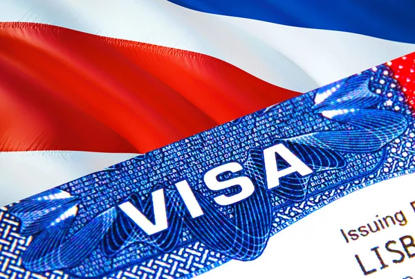 Costa Rica Visa in passport. USA immigration Visa for Costa Rica citizens focusing on word VISA. Travel Costa Rica visa in national identification close-up,3D rendering. Costa Rica multi entrance i