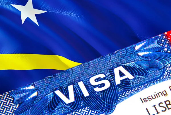 Curacao Visa Stamp Passor Text Visa Паспорт Відправляється Кордон Концепції — стокове фото
