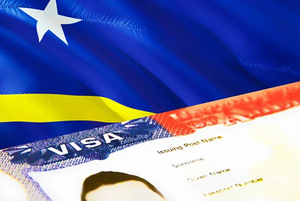 Documento Imigração Curaçao Fechar Visto Passaporte Bandeira Curaçao Visto Visitante — Fotografia de Stock