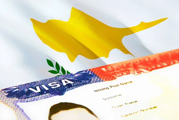 キプロスの移民文書を閉じます キプロスの旗のパスポートビザ パスポート 3Dレンダリングでキプロスの訪問者ビザ パスポートにキプロスの複数の入国ビザ アメリカの切手移民ビザの文書 — ストック写真
