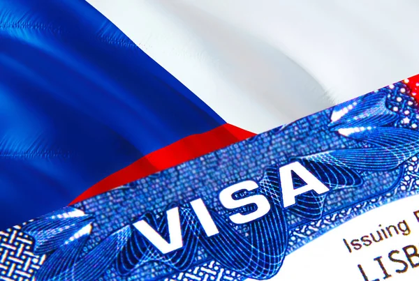 Tekst Visa Czeskiej Pieczęci Wizowej Paszporcie Paszport Podróżujący Granicę Koncepcja — Zdjęcie stockowe