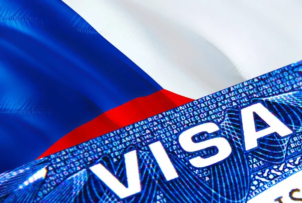 Çek Vize Belgesi Kapanıyor Çek Bayrağında Pasaport Vizesi Çek Ziyaretçi — Stok fotoğraf