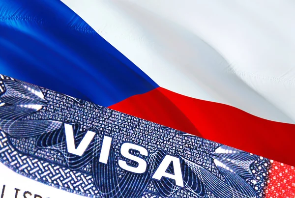 Документ Czech Visa Цехом Задньому Плані Державний Прапор Цеху Закритою — стокове фото