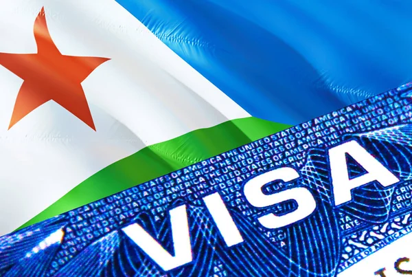 Djibouti Visa Document Fermer Visa Passeport Sur Drapeau Djiboutien Visa — Photo