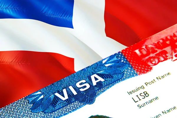 Домініканська Республіка Імміграційна Віза Closeup Visa Dominican Republic Сфокусований Визі — стокове фото