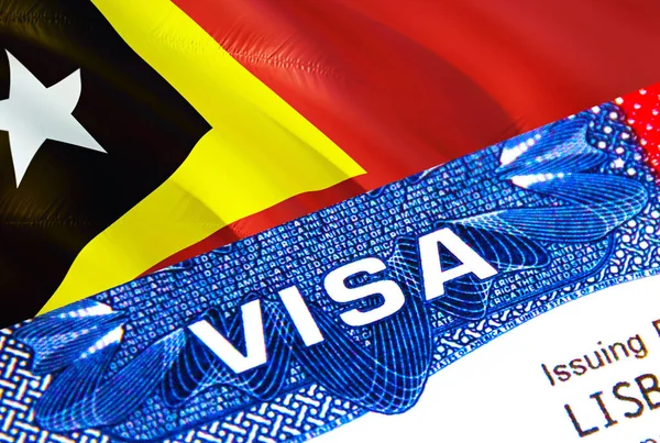 パスポートの東ティモールビザ 米国移民ビザ東チモール市民のための単語Visaに焦点を当てます 国民の身分証明書の近くに旅行東東ティモールビザ 3Dレンダリング 東ティモールマルチ入口I — ストック写真