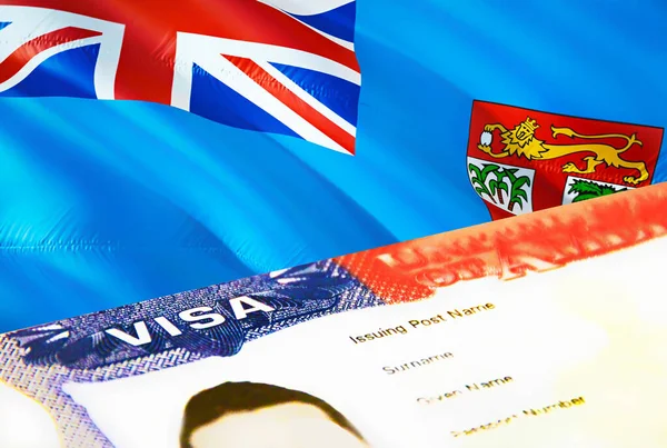 Fiji Invandringsdokument Nära Håll Pass Visum Fiji Flagga Fiji Besöksvisum — Stockfoto