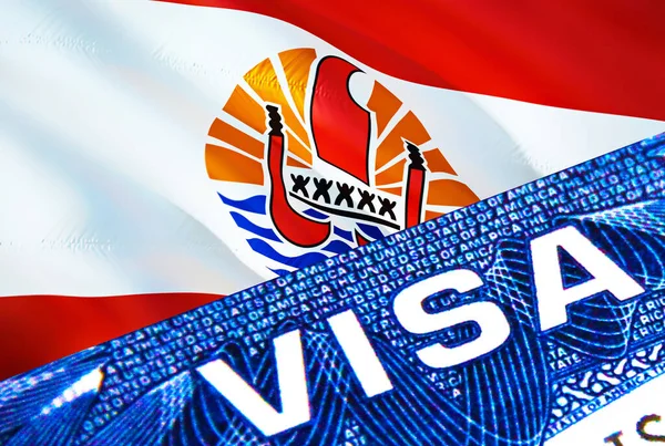 フランス領ポリネシアビザの文書が閉じます フランス領ポリネシアの旗のパスポートビザ パスポート 3Dレンダリングでフランスポリネシアの訪問者ビザ フランス領ポリネシアの複数の入り口のパスポート ヴィスの閉鎖だ — ストック写真