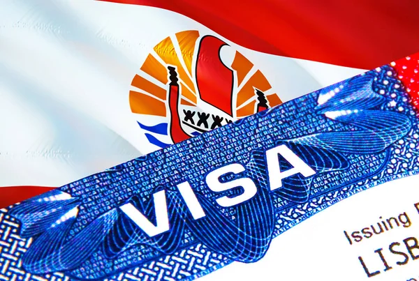 フランス領ポリネシアビザパスポート アメリカ移民ビザフランス領ポリネシアの市民のための単語Visaに焦点を当てます 国民の身分証明書のクローズアップ 3Dレンダリングでフランス領ポリネシアビザを旅行します フランス語 — ストック写真