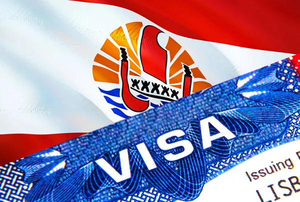 Text Visa French Polynesia Visa Stamp Passport Passport Traveling Abroad — Stock Photo, Image