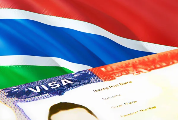 Gambia Immigration Document Close Passport Visa Gambia Flag Gambia Visitor — ストック写真