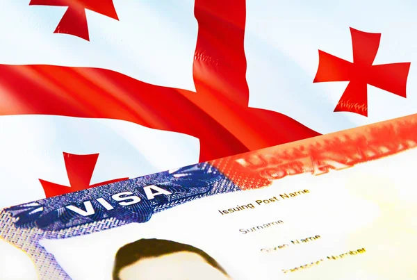 Georgia Immigration Document Close Passport Visa Georgia Flag Georgia Visitor — Stock Photo, Image