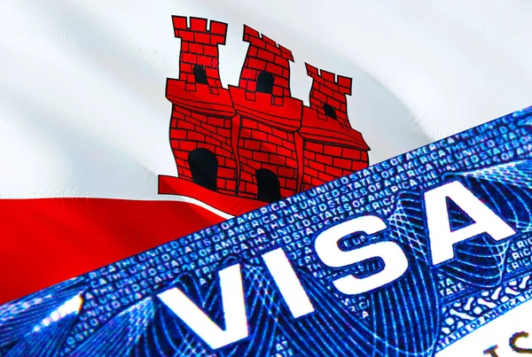 Документи Гібралтарської Візи Закриваються Паспорт Гібралтарському Прапорі Гібралтарська Віза Паспорті — стокове фото
