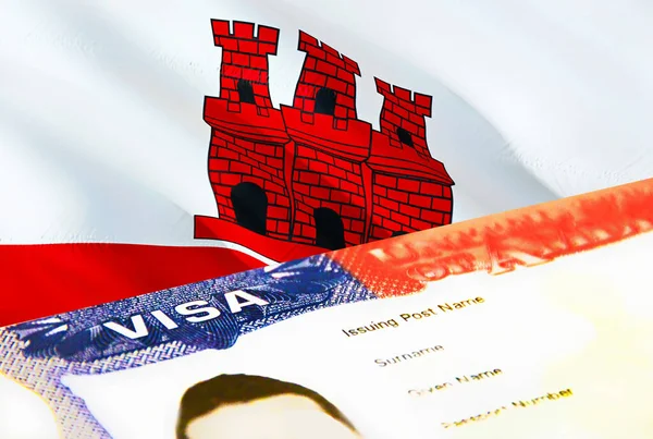 Gibraltar Immigration Document Close Passport Visa Gibraltar Flag Gibraltar Visitor — ストック写真