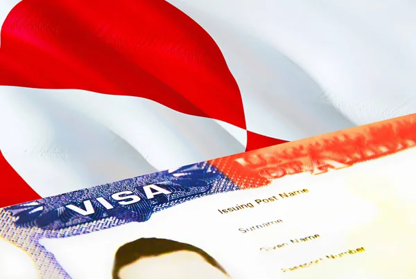 Greenland Immigration Document Close Passport Visa Greenland Flag Greenland Visitor — Stock Photo, Image