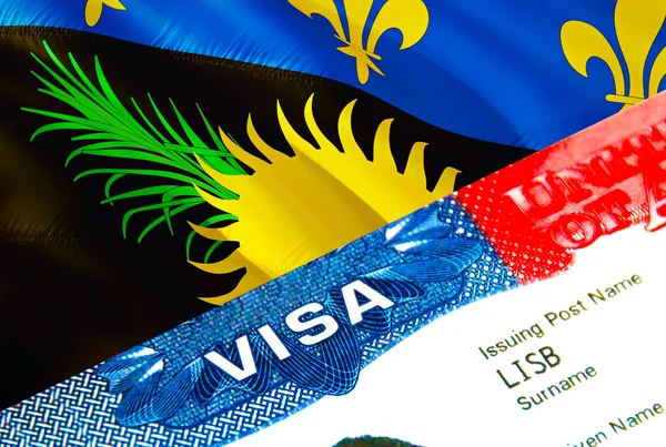 Гваделупа Імміграційна Віза Closeup Visa Guadeloupe Фокусуючись Визі Слів Рендеринг — стокове фото