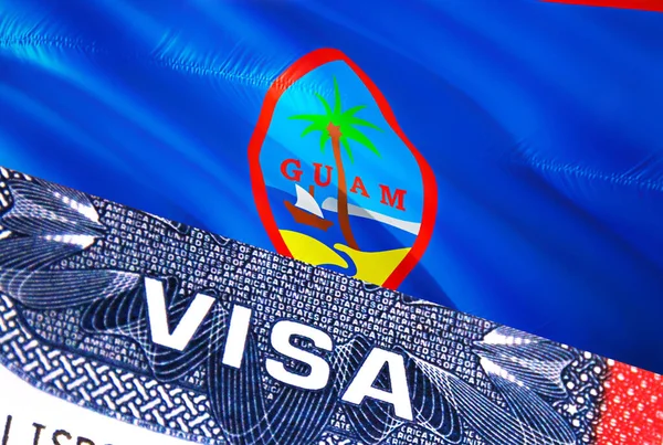 Документ Guam Visa Гуамським Прапором Задньому Плані Прапор Гуаму Закритою — стокове фото