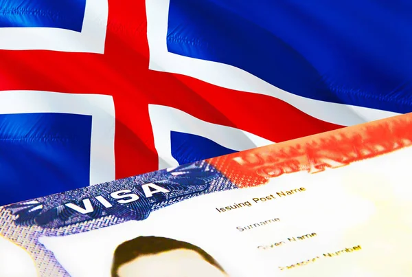 Iceland Immigration Document Close Passport Visa Iceland Flag Iceland Visitor — ストック写真