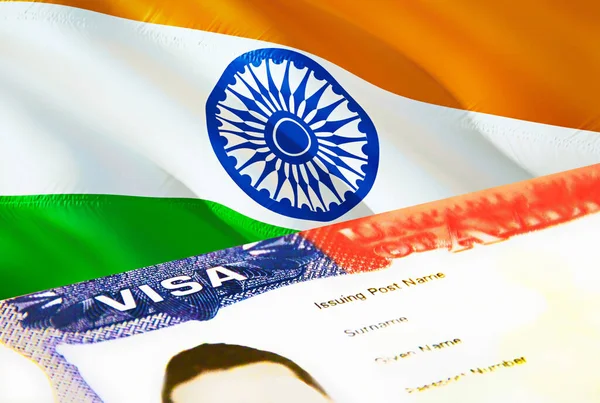 Documento Inmigración India Cerca Visa Pasaporte Bandera India Visado Visitante —  Fotos de Stock