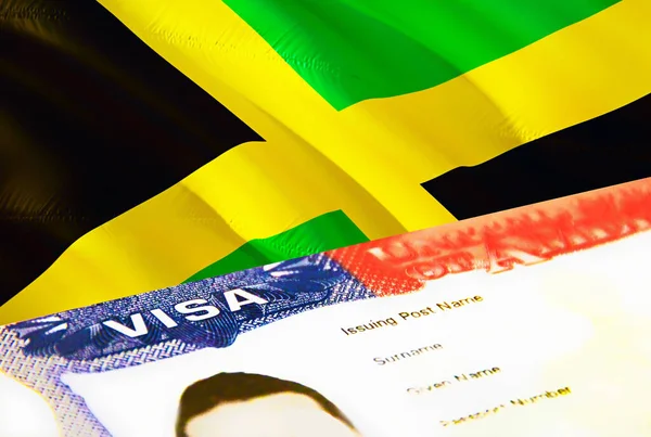 Jamaica Immigration Document Close Passport Visa Jamaica Flag Jamaica Visitor — ストック写真