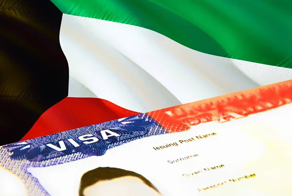 Kuwait Immigration Document Close Passport Visa Kuwait Flag Kuwait Visitor — ストック写真
