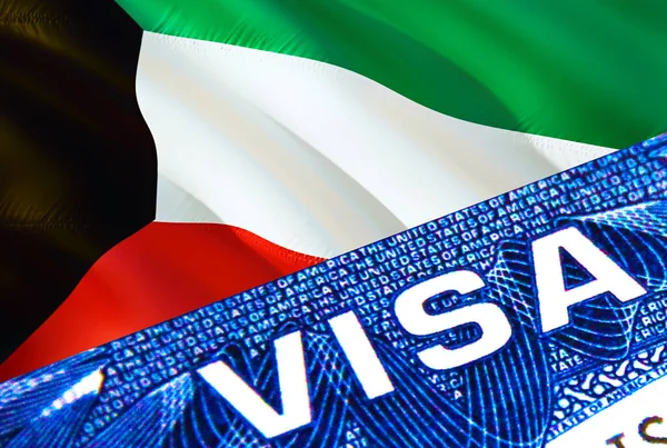 Документ Про Візу Кувейті Закрито Паспортна Віза Прапорі Кувейту Кувейт — стокове фото