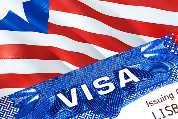 リベリアビザスタンプでパスポートにテキストVisa パスポートは海外旅行のコンセプト リベリアへの旅行コンセプト 選択的フォーカス 3Dレンダリング 移民と移民の概念 リベリアビザI — ストック写真