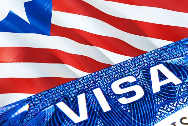 リベリアビザの書類は閉じます リベリアの旗のパスポートビザ パスポートのリベリア訪問者ビザ 3Dレンダリング リベリアパスポートの複数の入り口 ビザの書類とパスポートの閉鎖 移民比率 — ストック写真