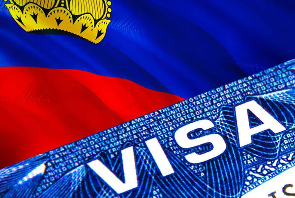 Zbliżenie Dokumentu Wizowego Liechtensteinu Wiza Paszportowa Fladze Liechtensteinu Wiza Turystyczna — Zdjęcie stockowe
