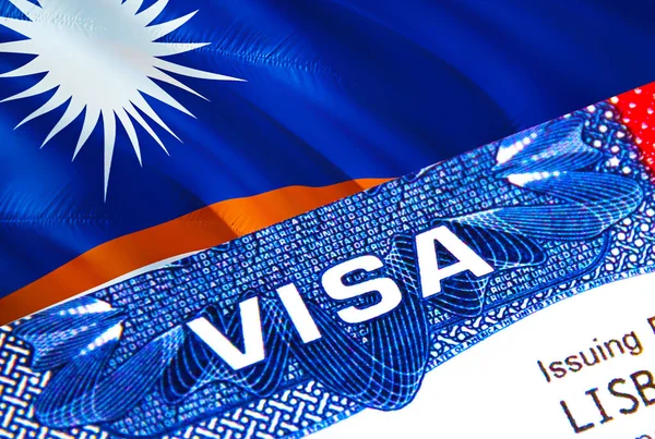 马绍尔群岛护照签证 给马绍尔群岛公民的美国移民签证的重点是单词Visa 旅行马绍尔群岛签证在国民身份证特写 3D渲染 — 图库照片