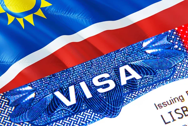 パスポートのナミビアビザ 米国移民ビザナミビア市民のための単語Visaに焦点を当てます 国民の身分証明書でナミビアビザを旅行するクローズアップ 3Dレンダリング ナミビアのパスポートのマルチエントランス — ストック写真