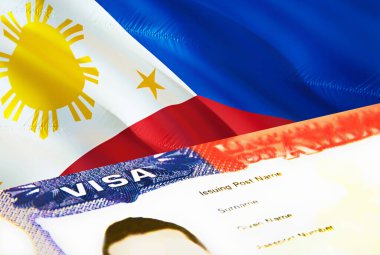 Filipinler Göçmenlik Bürosu belgesi. Filipinler bayrağında pasaport vizesi. Filipinli ziyaretçi vizesi, 3 boyutlu. Pasaportunda Filipinler 'e giriş vizesi var. ABD pul göçü oranı