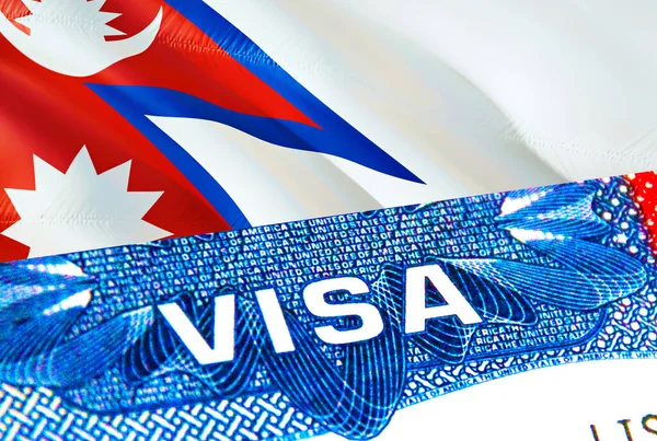 ネパールビザ 単語Visa 3Dレンダリングに焦点を当てたネパールへの旅行 パスポートにビザを持つネパール移民の概念 パスポートのネパール観光入り口 ビザ米国市民権スタンプ アメリカ旅行 アメリカの蒸気 — ストック写真
