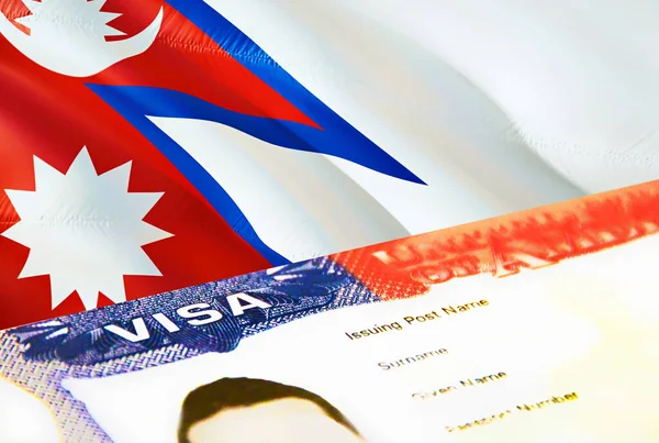 ネパール移民文書が閉じます パスポートビザはネパール国旗です パスポート 3Dレンダリングでネパールの訪問者ビザ パスポートにネパールの複数の入国ビザ 米国の切手移民ビザの文書とパスポート — ストック写真