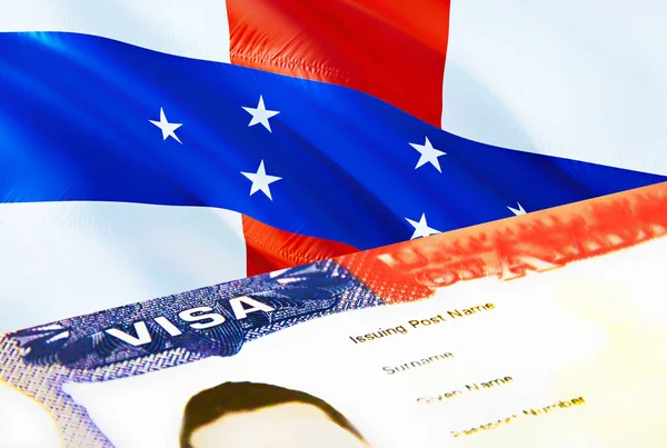 オランダアンティル移民文書が閉じます オランダ領アンティル諸島のパスポートビザ オランダパスポート 3Dレンダリングで訪問者ビザを無効にします オランダAntillesマルチエントランス対 — ストック写真