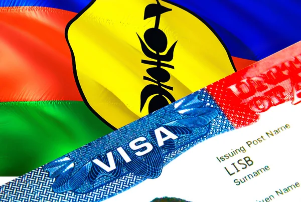 ニューカレドニア移民ビザ Visaをニューカレドニアに閉じ 単語Visa 3Dレンダリングに焦点を当てます パスポートの複数の入り口でビザでニューカレドニアの目的地の概念への旅行や移行 ヴィス — ストック写真